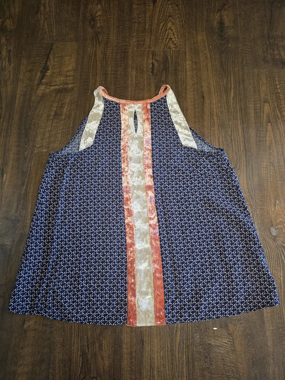 THML Navy Printed Tank with Coral & Cream Velvet Panels - Picture 2 of 8